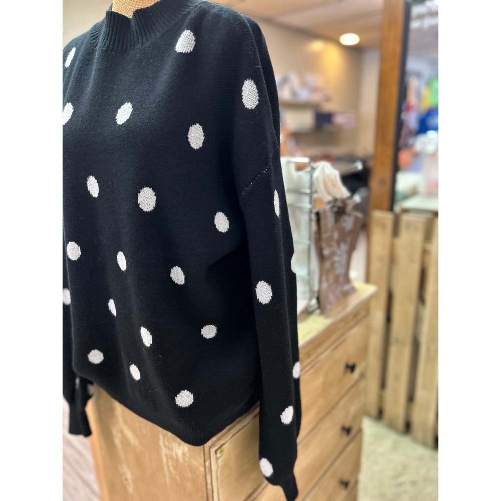 Unbranded Black Polka Dot Crewneck Sweater Relaxed Fit Knit NEW Size XL - Picture 3 of 4